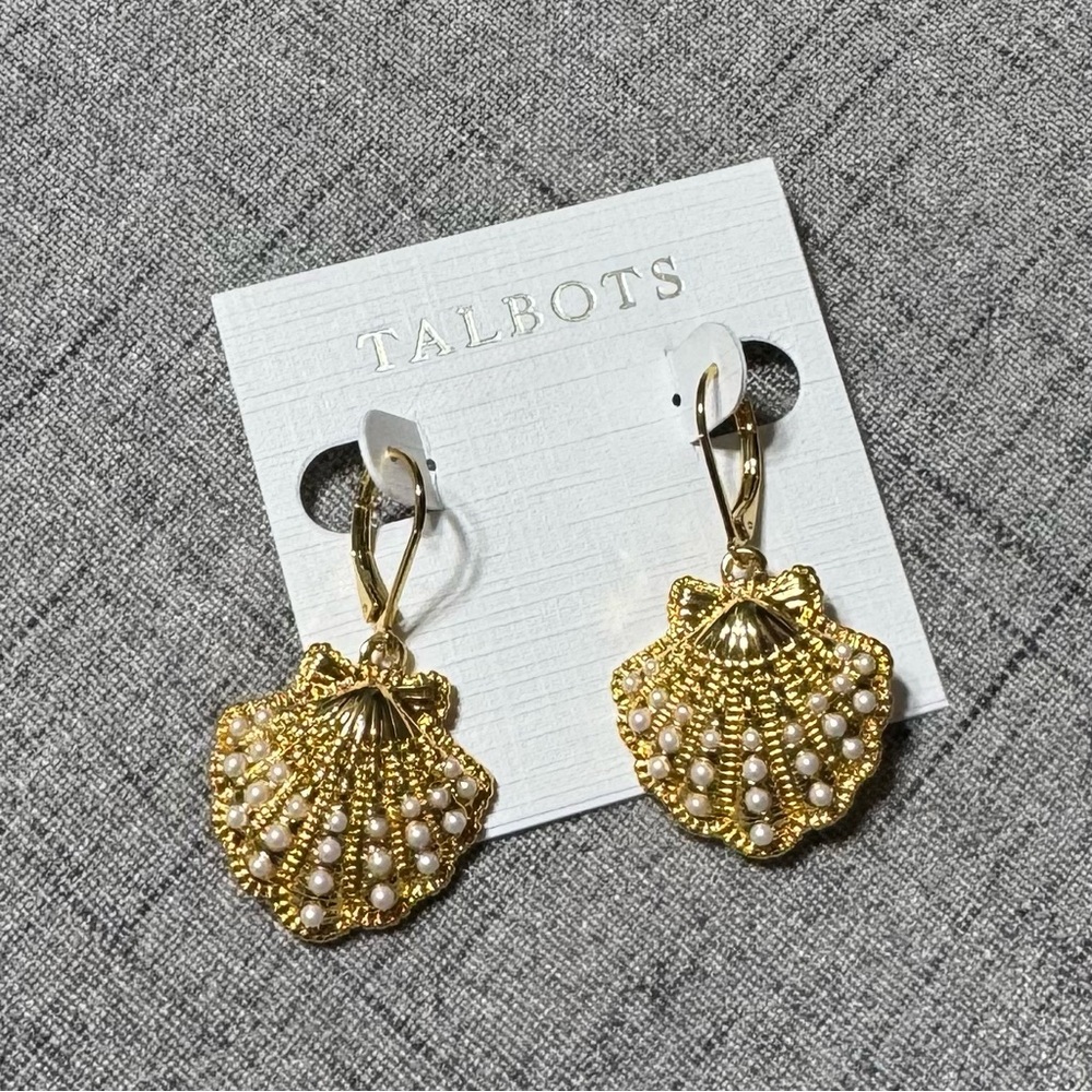 Talbots Gold & Pearl Shell Drop Earrings NWT - Picture 3 of 7